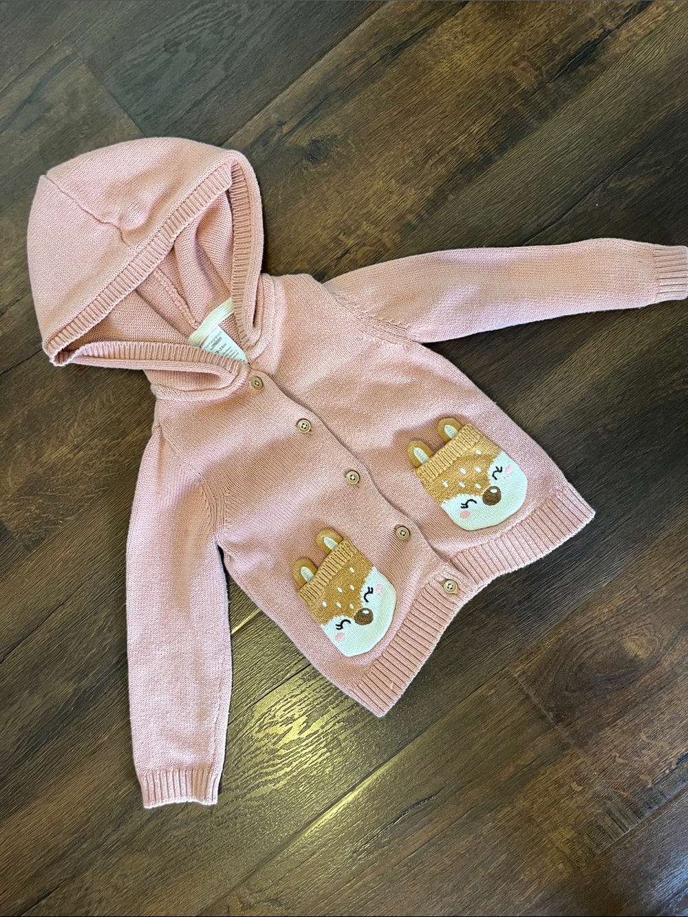 Toddler Hooded Knit Cardigan with Fawn Pocket Accents